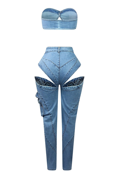 Boss Babe Denim Tube Top & Cut Out Pants SET